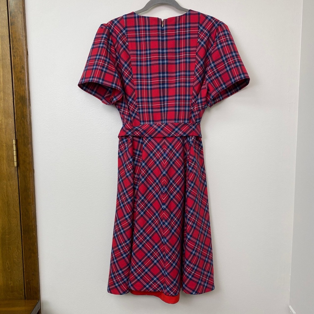 Draper James, Red Navy Tartan Plaid Short Sleeve Belted Dress DRW0601P Size 16 - Picture 5 of 9